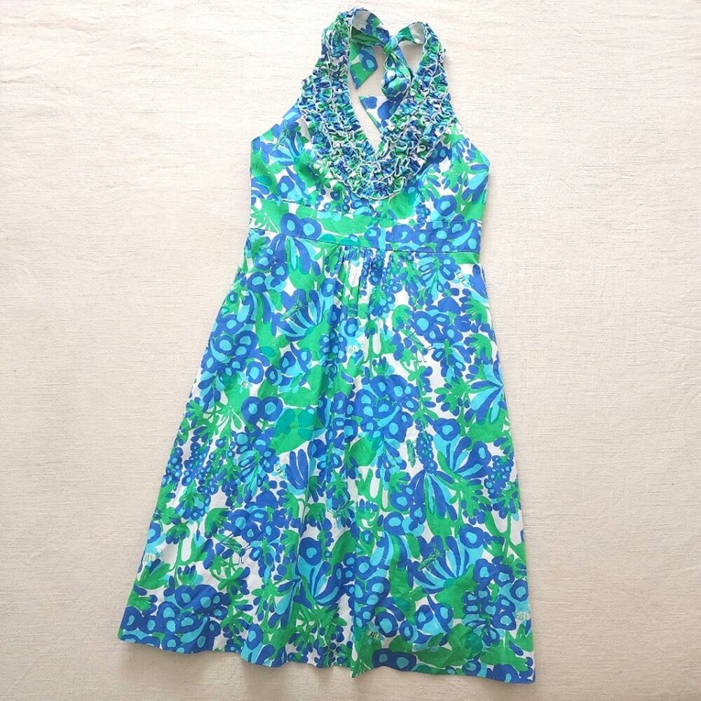 Lilli pulitzer tropical floral bee dress womens 0 halter pink tag